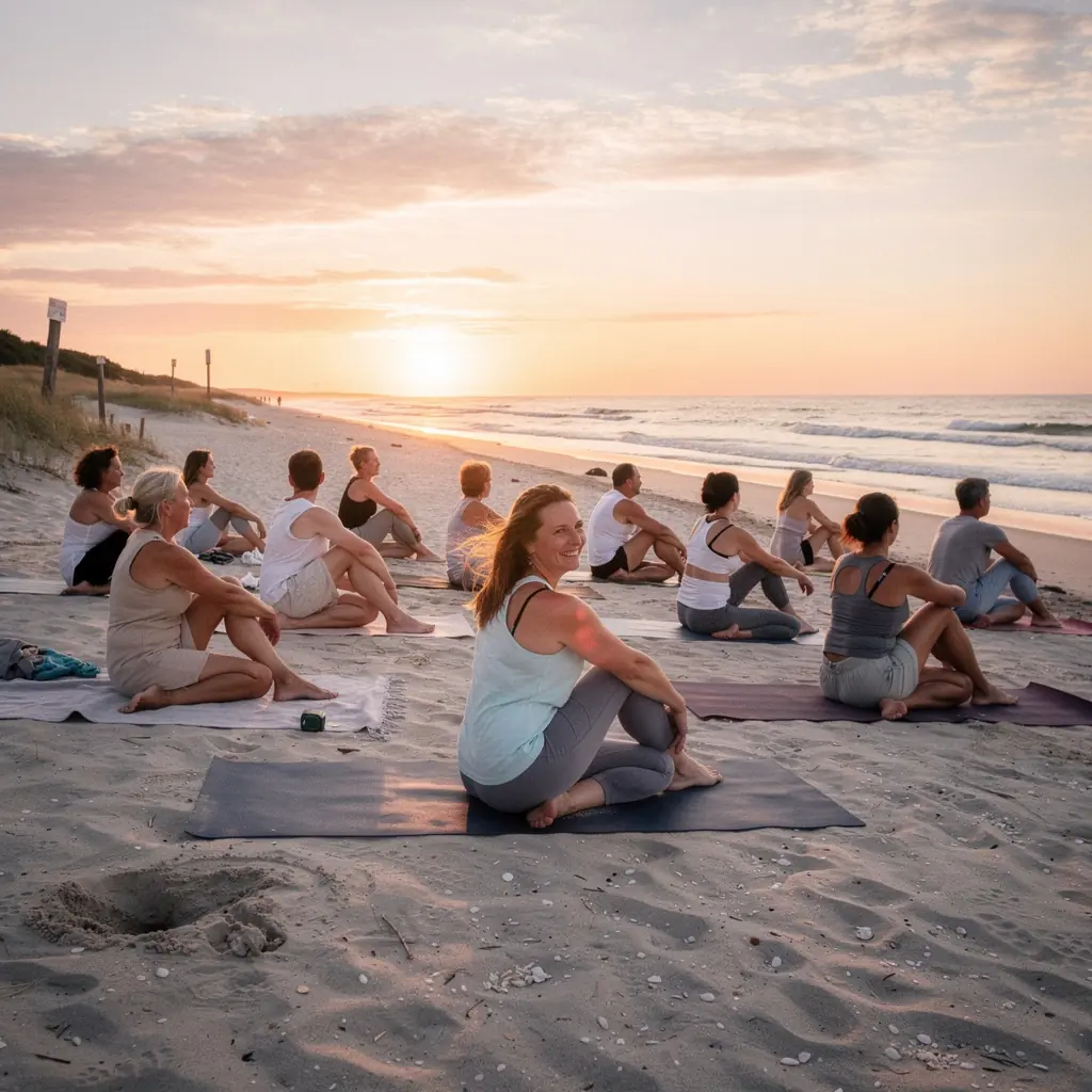Kobieta w pozycji jogi, skupiona na technice oddychania podczas detoksykacji.