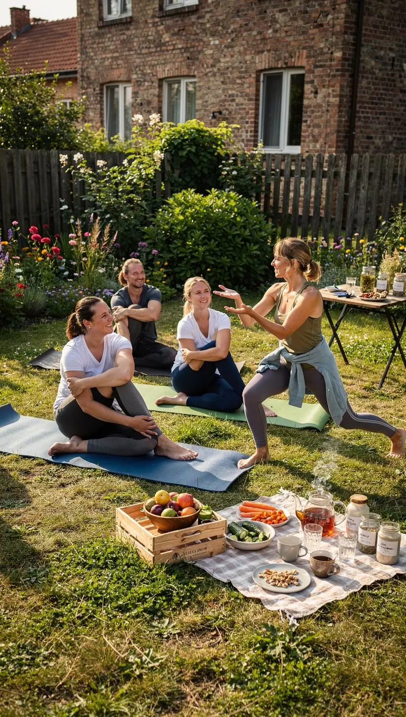 Zbliżenie na matę do jogi oraz akcesoria, takie jak bloki i paski, w naturalnym otoczeniu.